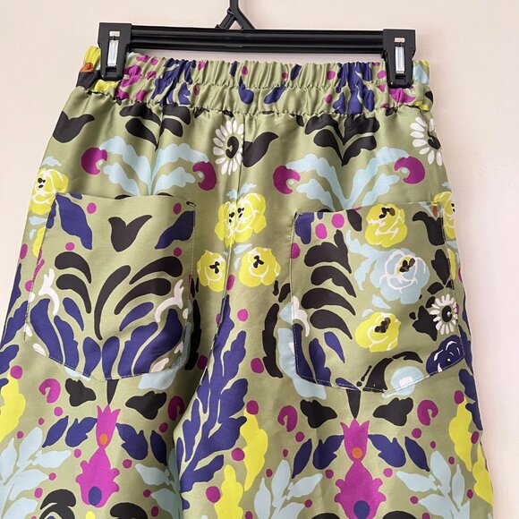 NEW Zara Satin Effect Floral Wide-Leg Pyjama Style Pants in Green, Size XS - Picture 15 of 16